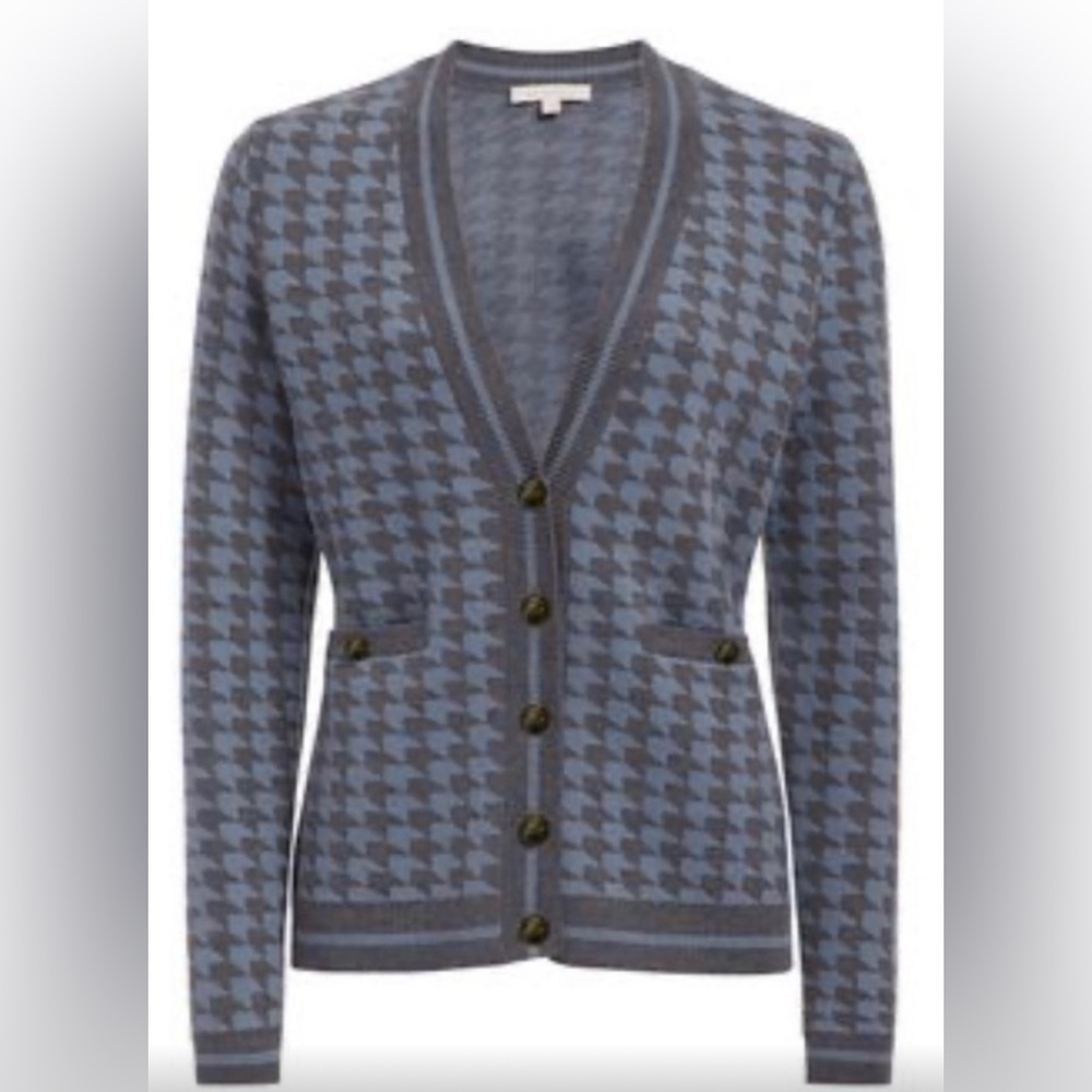 Etcetera Blue and Gray Houndstooth Cardigan
